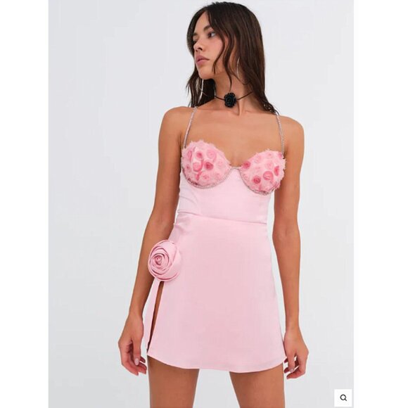 FOR LOVE & LEMONS Skye pink satin bodysuit NWT - Picture 6 of 12